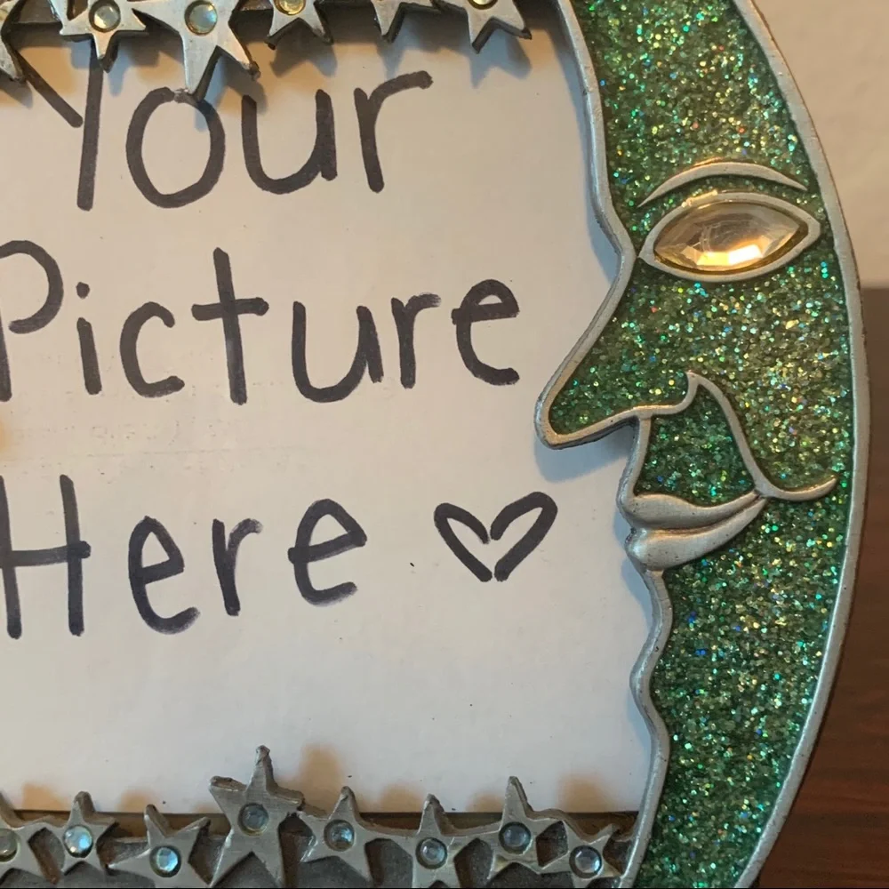 90s Crescent Moon Stars Pop Out Metallic Glitter Picture Frame Metal Vintage